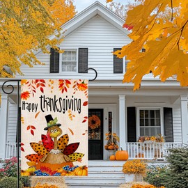 YAHAZORR Fall Thanksgiving Garden Flag 12x18 Inch Double Sided Turkey Burlap Yard Flag for Outside Holiday Harvest Autumn Ourdoor Decorative Flag-QZ22