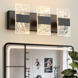 NADOSA Modern LED Bathroom Light Fixtures 3-Light Black Vanitys Light, 5CCT Adjustable Lighting Fixture Vanity Lights Over Mirror, Smoked Acrylic LED Vanity Lights for Bathroom