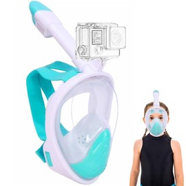 Wsobue Diving Mask for Children, Full Mask, Snorkel Mask, 180° Field of View Compatible with Sports Cameras, Easy Breathing, Dry Snorkel Set for Children Aged 5-14 (Green, XS for Children)