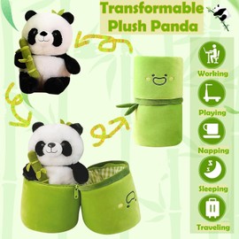 YushengTai Panda Cuddly Toy, Fluffy Panda Doll, 35 cm Panda Plush Toy, Panda Plush Toy, Bamboo Plush Panda Plush Toy, Panda Plush Toy Panda Hides in Bamboo Bag Toy