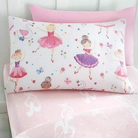 Happy Linen Company Kids Girls Prima Ballerina Ballet Dance Pink Reversible Pair Of Pillow Cases