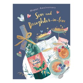 Words 'n' Wishes Anniversary Card for Son & Daughter in Law, Wine Celebrations, Multi-Coloured, 21.6 x 16.5