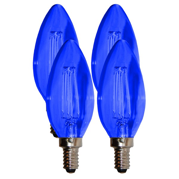 SLEEKLIGHTING 5 Watt E12 LED Filament Candelabra Blue Light Bulb, (60W Incandescent Replacement) Chandelier Torpedo Tip, Clear Glass Cover E12 Base 4 Pack