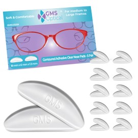GMS Optical 1.3mm Extra-Thin / 18mm Large-Length - Anti-Slip Adhesive Contoured Silicone Eyeglass Nose Pads with Super Sticky Backing - (5 Pair - 2 Pack) (10 Total Pairs) (Clear)