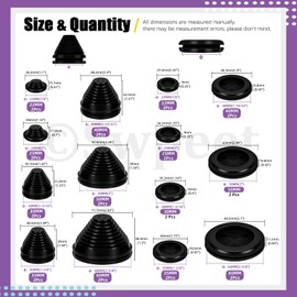 Swpeet Rubber Grommets Wire Protection, Closed Rubber Grommet, Firewall Solid Closed Hole 28 Pieces, 7 Sizes, 2 Types, Tower Shaped and Round Double-Sided Rubber Grommet Kit, Drill Hole Round Rubber