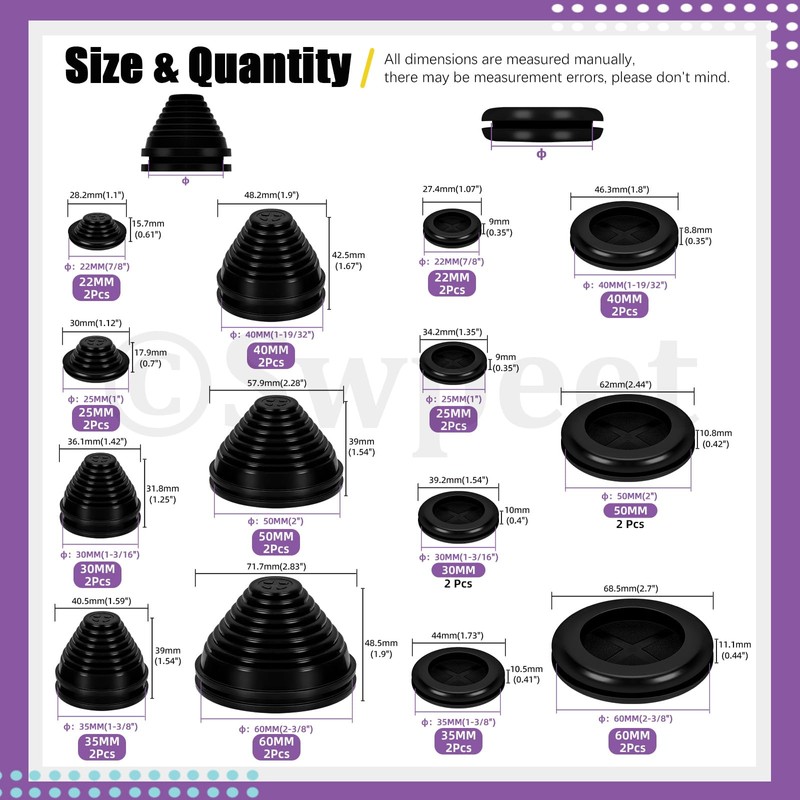Swpeet Rubber Grommets Wire Protection, Closed Rubber Grommet, Firewall Solid