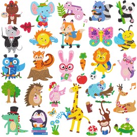Labeol 33Pcs 5D Diamond Art Stickers Kits for Kids Boys and Girls Ages 6-8 10-12 Easy to DIY Creative Mosaic Sticker Craft by Numbers Kits for Kids and Adult Beginners (Cute Animals)