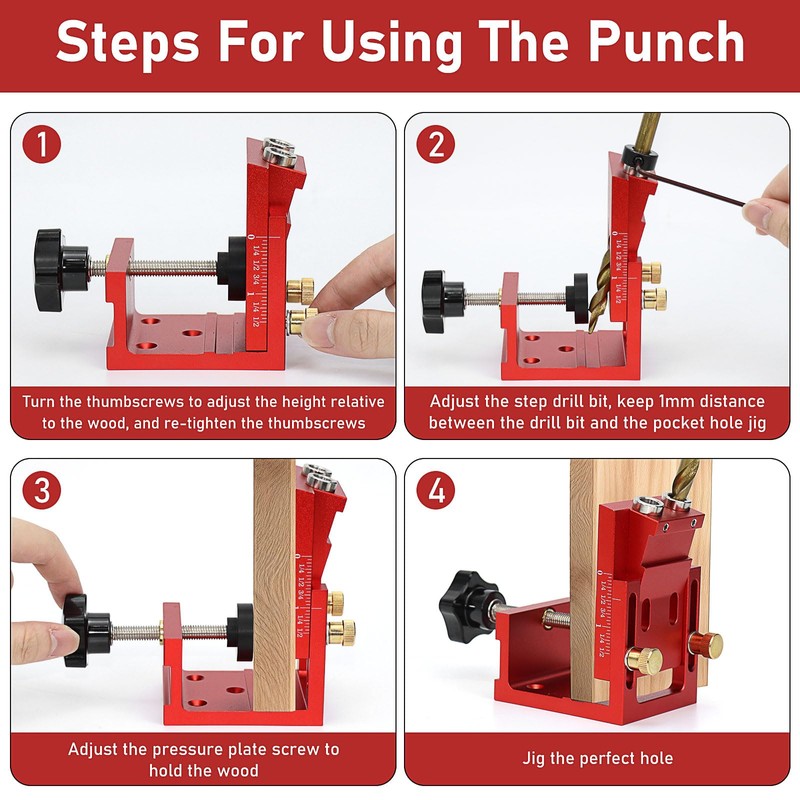 Pocket Hole Jig Kit, Adjustable Woodworking Tools Pocket Dowel Hole