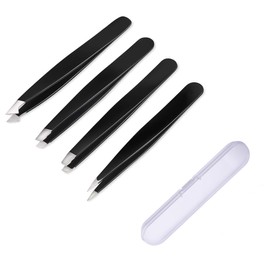 Professional Stainless Steel precision Eyebrow Tweezers 4 Pack Black for Eyebrows Plucking Facial & Ingrown Hair Splinter blackhead & Tick Remover False Eyelashes Tools Set