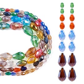 Craftdady 4 Strands Faceted Teardrop Crystal Beads AB Color Plated Waterdrop Crystal Glass Beads Center Drilled Drop Spacer Beads for DIY Craft Jewelry Necklace Bracelet Earring Making