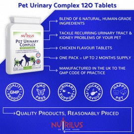 Pet Urinary Support Complex 120 Chicken Flavour Tablets for Cats and Dogs - with Cranberry, D-Mannose, Marshmallow Root & More - UTI, Bladder, Kidney Support