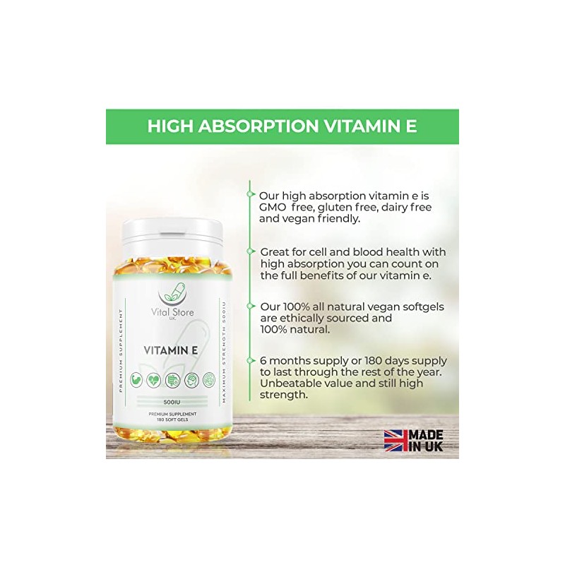 Vitamin E 500IU Vegan Softgels - 6 Month Supply 180ct