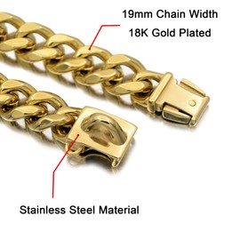 18K Gold Dog Chain Collar Walking Metal Chain Collar with Design Secure Buckle, Cuban Link Strong Heavy Duty Chew Proof for Dogs (16")