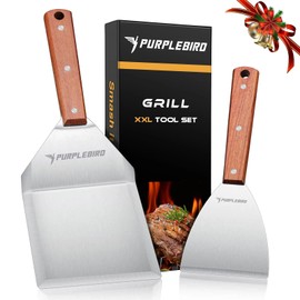 PURPLEBIRD Extra Large Grill Spatula Set Stainless Steel Smash Burger Spatula Kit, 5.5 x 5 inch BBQ Griddle Spatula and Grill Scraper, Griddle Tools, Grill Utensils for Dad