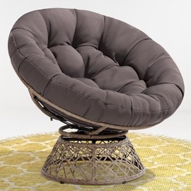 Bme Smoky - Brown Base 40" Ergonomic Wicker Papasan Chair with Soft Thick Density Fabric Cushion, High Capacity Steel Frame, 360 Degree Swivel for Living, Bedroom, Reading Room, Lounge