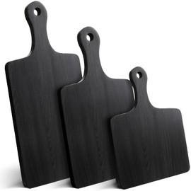 Geetery 3 Pcs Black Cutting Boards for Kitchen, Large Acacia Wood Cutting Board Set Charcuterie Chopping Kitchen tool with Handle, 16.5 x 6.7'', 14 x 6.7'', 9.8 x 6.7''
