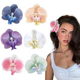 Auiremrti Pack of 6 Flower Hair Clips, Hawaiian Tropical Orchid Hair Clips, Bohemian Hair Pins with Artificial Silk Flowers for Women and Summer Holidays