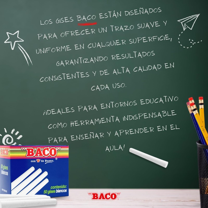 Baco | Caja de Gises Blancos Moldeados de 85 mm,