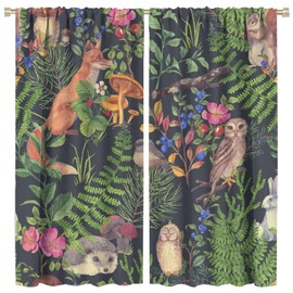 JESTRONRY Forest Wildlife Curtains,Owls Fox Squirrel Branches Forest Animal Room Darkening Door Window Rod Pocket Curtain for Living Room Kids Boys Girls Bedroom W42xL45in