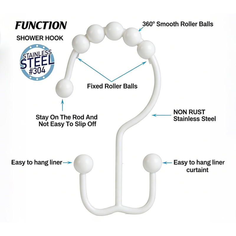 White Shower Curtain Rod with 12 Hooks, 18-72 Inches,Rust Resistance,