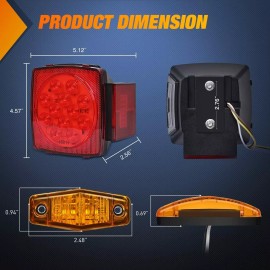 Nilight LED Trailer Light Kit Square Stop Turn Tail Light Red Amber Side Marker