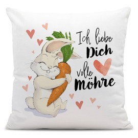 Rabbit Cushion - Ich Liebe Dich volle Karrot - Love Cushion with Saying - Gift for Boyfriend, Girlfriend for Anniversary, Birthday, Valentine's Day for Men and Women