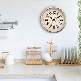 HYJOOY Wall Clock Metal 12.4" Retro Vintage Wall Clocks Countryside Style Silent Non Ticking Easy to Read for Living Room, Kitchen, Bedroom, Office, Bar(12.4" Beige)