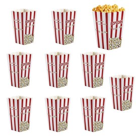 10 Pcs Popcorn Boxes,Large Capacity Popcorn Containers, Popcorn Boxes Red & White Striped, Red Paper Popcorn Boxes,Paper Popcorn Buckets for Families, Parties, Movie Nights and Events