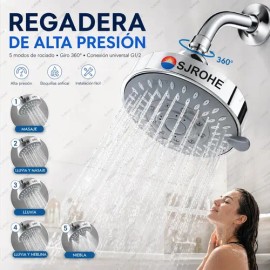 Sjrohe Regulable Ducha De Alta Presión 5 Modos 4 Pulgadas G 1/2 De Acero Inoxidable Baños Regaderas Modernas Kit De Baño Regadera Medidas Cabezal De D
