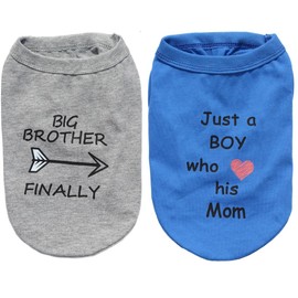 Elledia 2 Pack Summer Boy Dog Big Brother Print T Shirt, Pet Just a Boy who Loves his Mom Print Tee Vest Clothing, Puppy Summer Clothes Doggy Sleeveless Round Neck Outfits for Dogs Cats Puppies