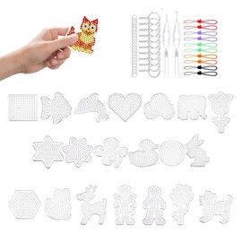 64PCS Perler Beads Boards,Fuse Bead Kit, DIY Craft Bead Peg Board for Pony Bead,Bead Board for Jewelry Making,Clear Plastic Melty Boards for 5 Mm Craft Melting Beads with Tweezer Ropes Keychain Hoop