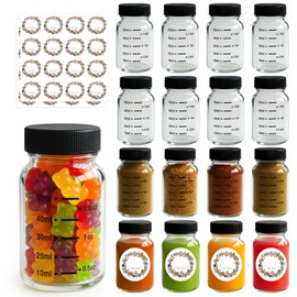 2oz Glass Jars with Lids - Glass Shot Bottles Set for Liquids, Juicing, Ginger Shot, Sample - Small Containers with Screw Caps - Clear Mini Round Bottles - Leakproof/Wide Mouth - 16Pcs, Black