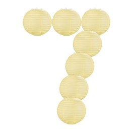 YJUQ Chinese Japanese Style Paper Lanterns, Set of 7 (Light Yellow, 12inch)