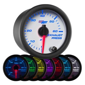 GlowShift White 7 Color 60 PSI Exhaust Drive Pressure Gauge Kit - Includes Copper Hose & Fittings - White Dial - Clear Lens - for Diesel Trucks - 2-1/16" 52mm