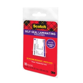 Scotch Self-Sealing Laminating Pouches, Business Card Size 2.4 in x 3.8 in, Great for Gift Tags, 10-Pack