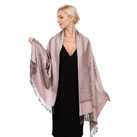 Wendyfull Pashmina Shawls and Wraps w/Fringe Two Tone Vintage Jacquard Paisley Rave Scarf for Weddings Festival, Pink, Average Size