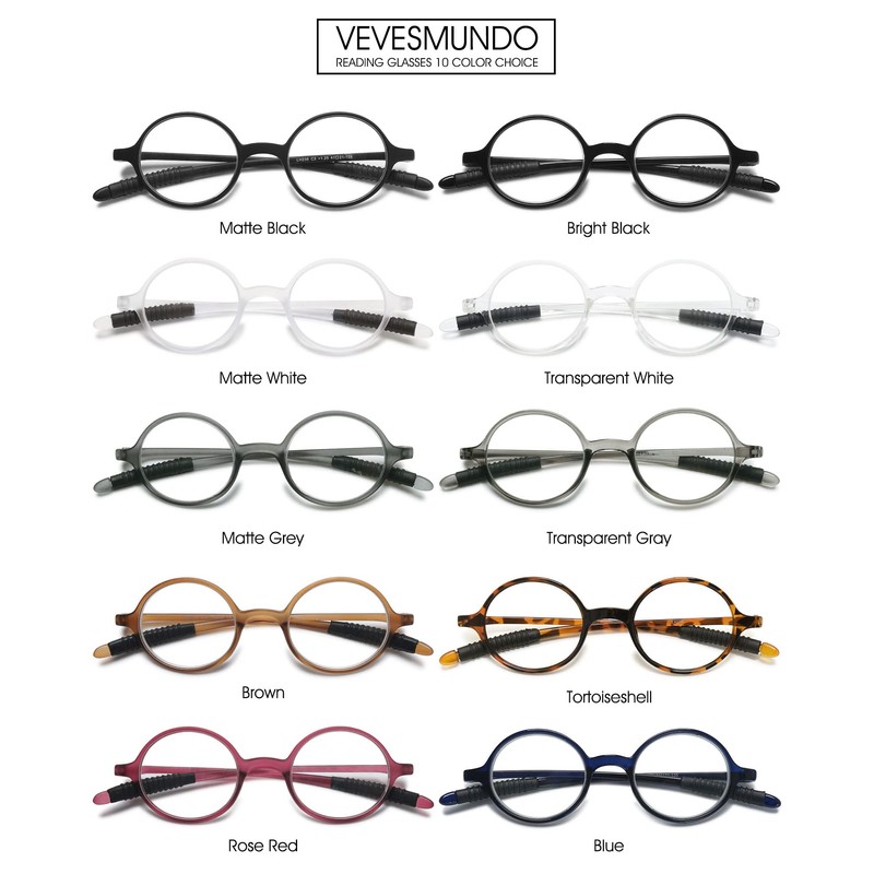 VEVESMUNDO Reading Glasses Round Men Women Flexible Bendable Eyeglasses Readers