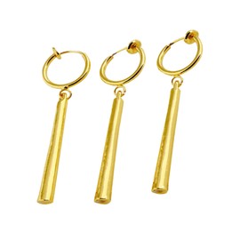 Zaky 3 pcs One P. Zoro Earrings Gold Ear Clip Anime Cosplay Earrings for Anime Cosplay Accessories Vertical Bar Dangle Earrings (Ear clip)