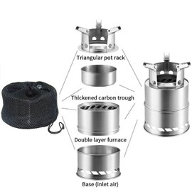 BIUMALL Portable Outdoor Camping Stove Wood Burning Mini Lightweight Stainless Steel Stove Picnic BBQ Cooker Travel Adventure Tools