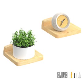 Floating Shelves for Wall. 6"x6" 2-Pack, Solid Wood with Slotted Surface for Breathable Anti-Slip, Rounded Corners, French Cleats, Easy Install for Bedroom, Living Room, Bathroom（Natural Pine）