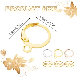 90Pcs Earring Hooks for Jewellery Making Round Earring Hooks Gold Sliver Earring Hoops for Jewellery Making Earring Accessories for DIY Jewelry Making Dangle French Earring Findings