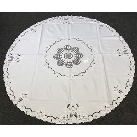 Elegant Linen Embroidered Fabric Embroidery Tablecloth Napkin 72x72" Round-White Elegant Washable Table Cloth Decorative Fabric Table Cover for Dining Table Buffet Parties