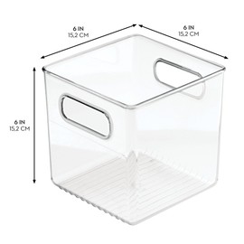 iDesign Pantry Storage Bins with Handles - Cube Organizer Bins for Cabinets or Fridge - Set of 4 - Clear