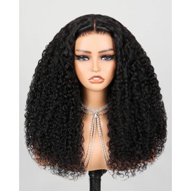 Megalook hair Ready to Go Glueless Wigs Human Hair Special Kinky Curly 220% Density Pre Cut HD Lace 6x5 Deep Parting Closure Wig Human Hair Pre Plucked Bleached Knots 20 Inch