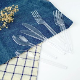 Clear Disposable Cutlery Set - 360 Pcs (180 Forks, 120 Spoons, 60 Knives) | Elegant & Sturdy Plastic for Parties & Events