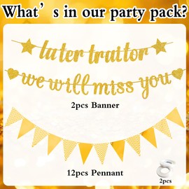 Sorry Your Leaving Banner Decorations - Farewell Party Supplies We Will Miss You Later Traitor Banners, Gold Bunting Decoration for Retirement Job Change Graduation Party