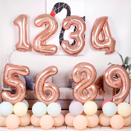 Ponmoo Balloons, Numbers 36/63, Rose Gold, Giant Number 0, 1, 2, 3, 4, 5, 6, 7, 8, 9, 10–19, 20–29, 30–39, 40, 50, 60, 70, 80, 90, 100, Foil Balloons for Wedding Anniversary, Birthday Party Decoration