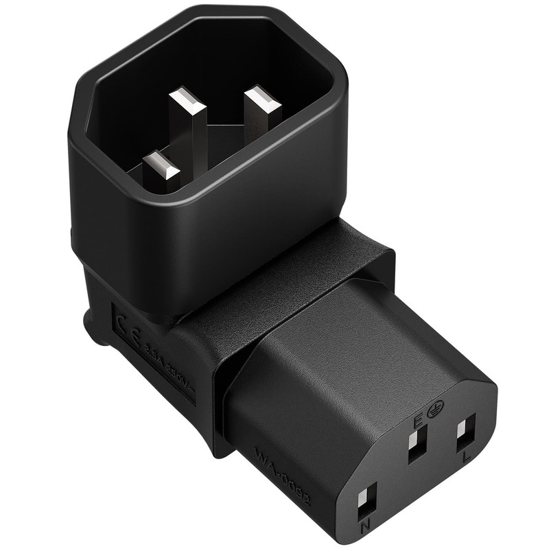 [2PACK] IEC 320 C14 to C13 Right Angle AC Adapter,