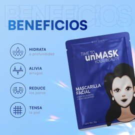 MIST JEWEL Mascarilla Facial con Colágeno, ácido hialurónico y aminoácidos de alto efecto hidratante y Rejuvenecedora Premium Bio-Collagen mask Paquete de 5 Piezas
