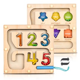 Magnetic Maze Board - Montessori Wooden Puzzles Educational Shape Sorter for Toddlers, Color & Number Matching Game - Motor Skills Magnet Toys Kids 3-5 Years Old Boys Girls Preschool (Double Maze, M)